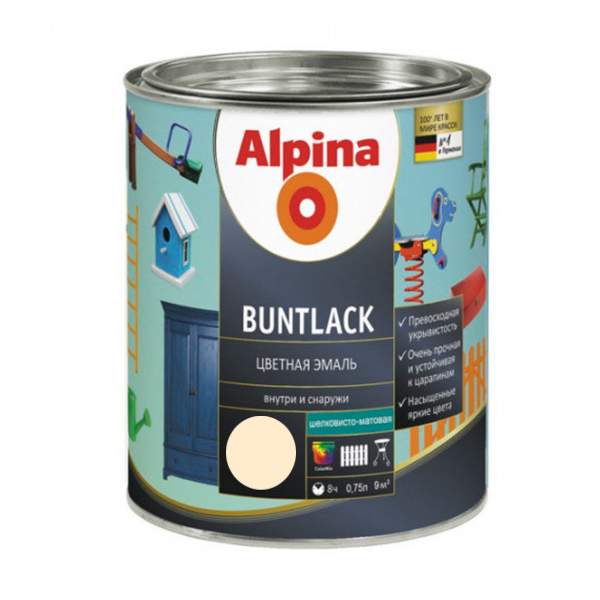 Эмаль алкидная Farbitex Alpina Эмаль универсальная шелковисто-матовая цветная слоновая кость 0,75 л / 0,98 кг