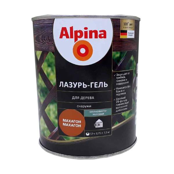 Лазурь-гель для дерева Alpina шелковисто-матовая цветная махагон 0,75 л / 0,66 кг
