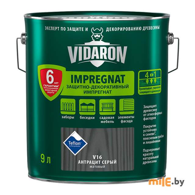 Импрегнат для дерева Vidaron V 16 матовый 9 л (серый антрацит)