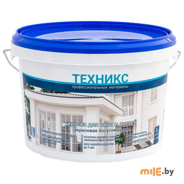Краска Техникс ВД-АК-1УГ Для окон и дверей 3кг (белый полуглянцевый)