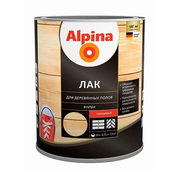 Лак АУ Alpina Лак для деревянных полов глянцевый 0,75 л / 0,67 кг