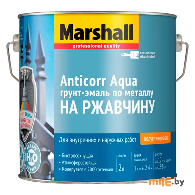 Грунт-эмаль Marshall Anticorr Aqua полуглянцевая BC 2 л (5255648)