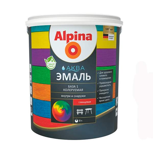 Эмаль акриловая Alpina АКВА Эмаль колеруемая шелковисто-матовая База 1 2,5 л / 3,05 кг