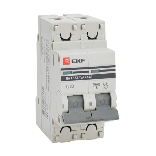 Автоматы ВА 47-63, 2п (ЭКФ) 20A (C) 4,5kA EKF PROxima