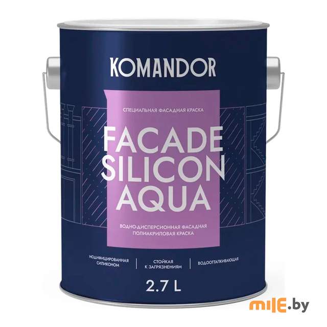 Краска фасадная водоотталкивающая KOMANDOR Facade silicon aqua база C 2,7 л