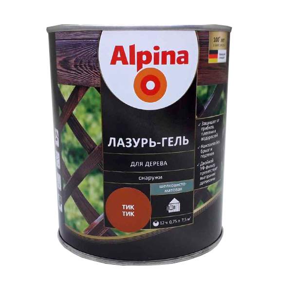 Лазурь-гель для дерева Alpina шелковисто-матовая цветная тик 0,75 л / 0,66 кг