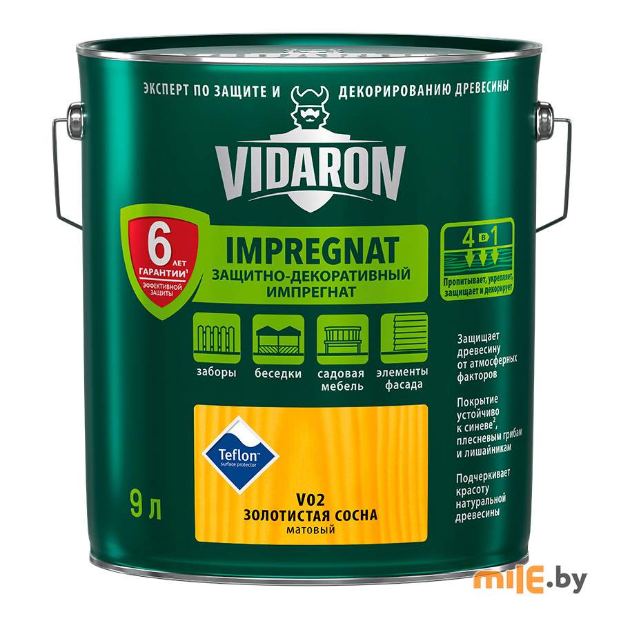 Импрегнат для дерева Vidaron V 02 матовый 9 л (золотистая сосна)