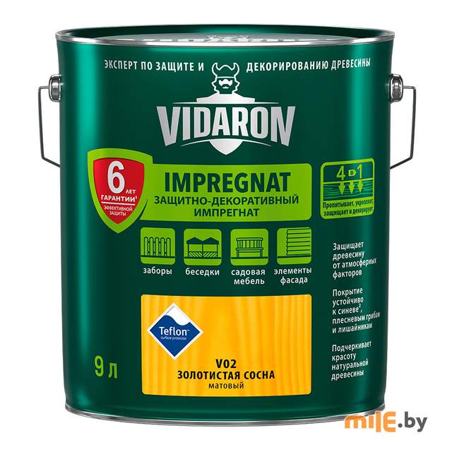 Импрегнат для дерева Vidaron V 02 матовый 9 л (золотистая сосна)
