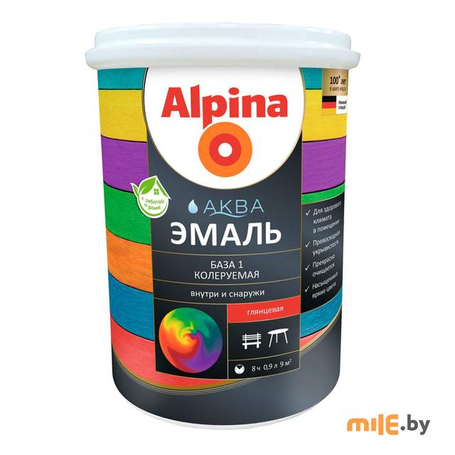 Эмаль акриловая Alpina АКВА глянцевая (0,9 л)