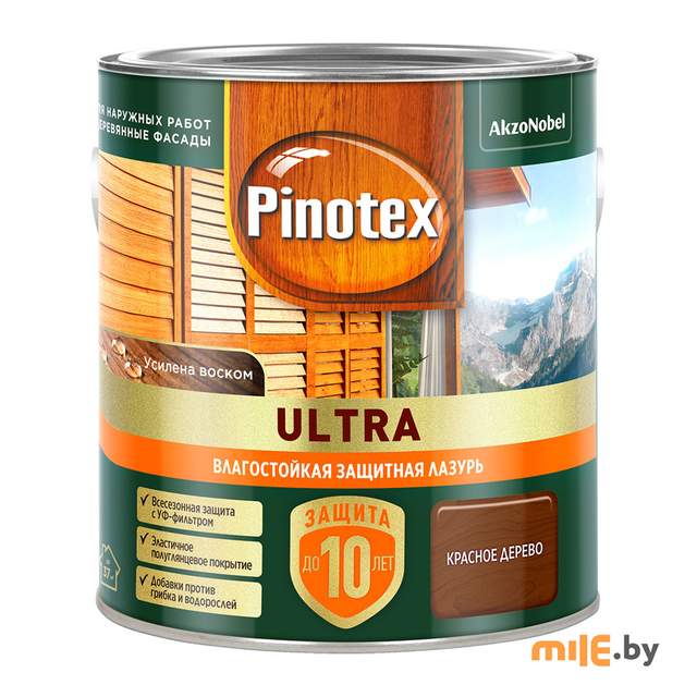 Влагостойкая лазурь Pinotex Ultra (5803602) красное дерево 2,5 л