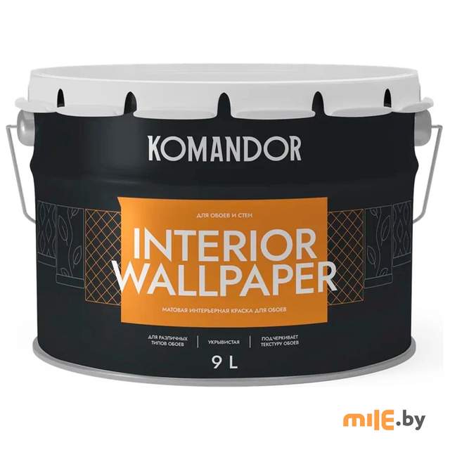 Краска для обоев матовая Komandor Interior Wallpaper База A 9 л