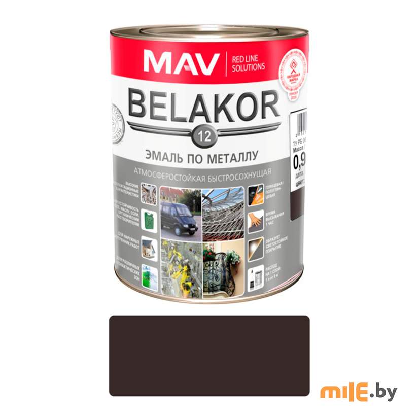 Эмаль BELAKOR по металлу атмосферостойкая быстросохнущая 12 RAL 8017 Шоколадный 1,0 л (0,9 кг)
