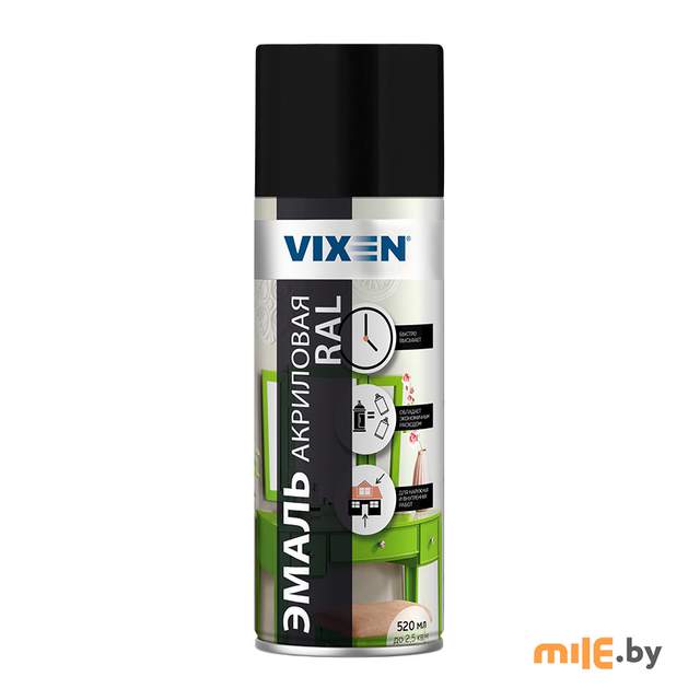 Эмаль акриловая Vixen чёрный янтарь (RAL 9005) 520 мл