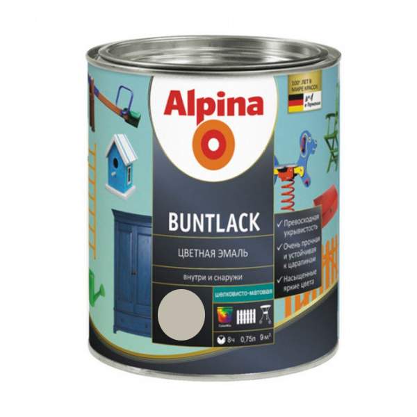 Эмаль алкидная Farbitex Alpina Эмаль универсальная шелковисто-матовая цветная серый 0,75 л / 0,97 кг
