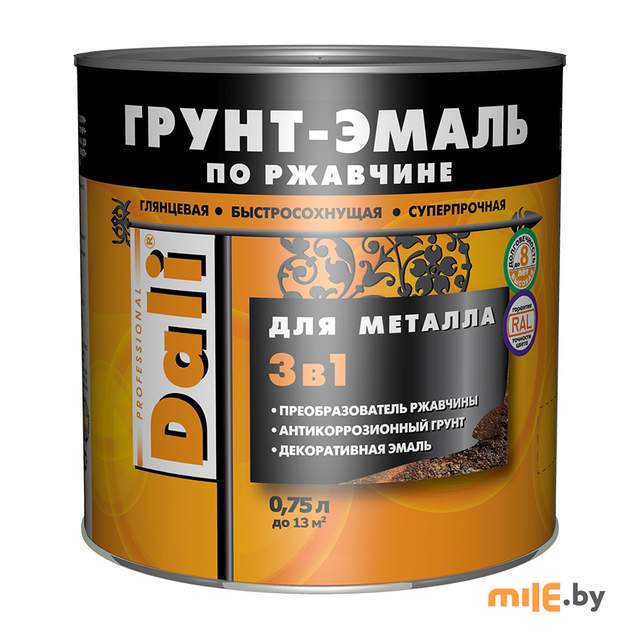 Грунт-эмаль по ржавчине Dali 3 в 1  винно-красный (RAL3005) 0,75 л