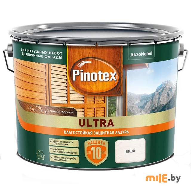 Влагостойкая лазурь Pinotex Ultra (5803330) белый 9 л