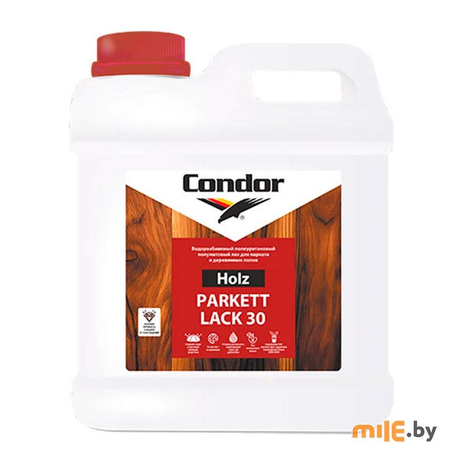 Лак для паркета водно-дисперсионный полиуретановый Condor Holz Parkett Lack 30, 5 кг