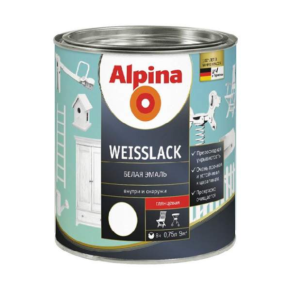 Эмаль алкидная Alpina Эмаль универсальная белая глянцевая 0,75 л/ 0,83 кг