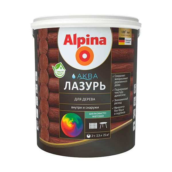 Лазурь для дерева Alpina АКВА цветная Белый 2,5 л / 2,50 кг