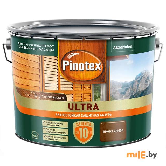 Влагостойкая лазурь Pinotex Ultra (5803414) тиковое дерево 9 л