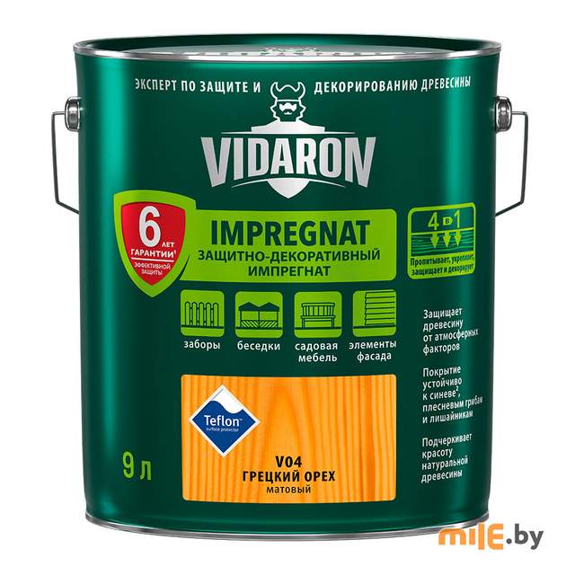 Импрегнат для дерева Vidaron V 04 матовый 9 л (грецкий орех)