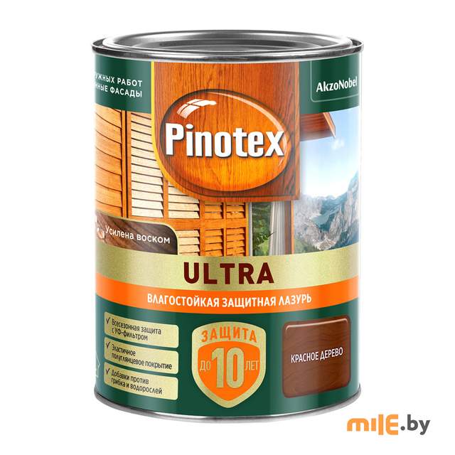 Влагостойкая лазурь Pinotex Ultra (5803739) красное дерево 0,9 л