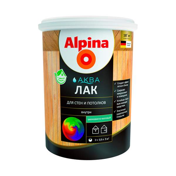 Лак акриловый Alpina Аква Лак для стен и потолков шелковисто-матовый 0,9 л / 0,90 кг