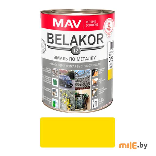 Эмаль BELAKOR по металлу атмосферостойкая быстросохнущая 12 RAL 1023 жёлтая 1,0 л (0,9 кг)