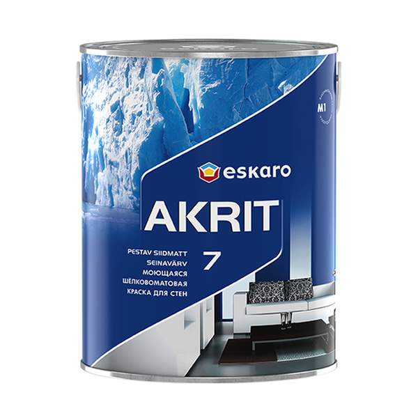 Моющая шелково-матовая краска для стен Eskaro Akrit 7 TR (Акрит 7 TR) 2,7 л