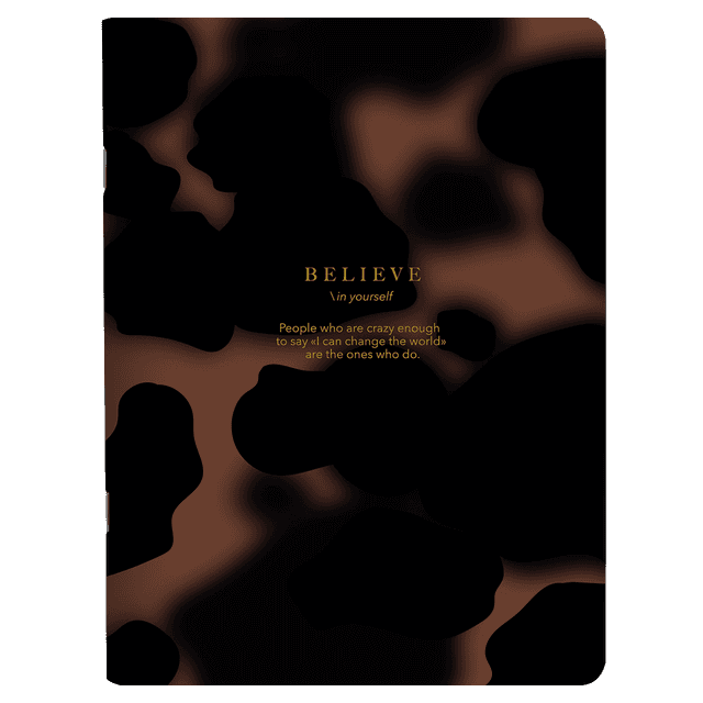 Тетрадь А5 48 л., клет. "Believe пятна накоричневом" скоба сбоку, гибк. обл., мат. ламинация, коричнневый/черный