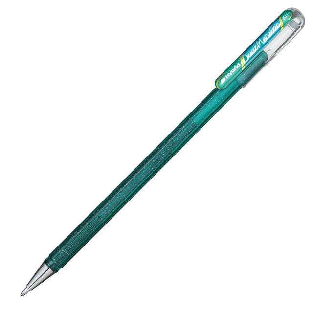 Ручка гелевая "Dual Metallic", 1.0 мм, зеленый, стерж. зеленый