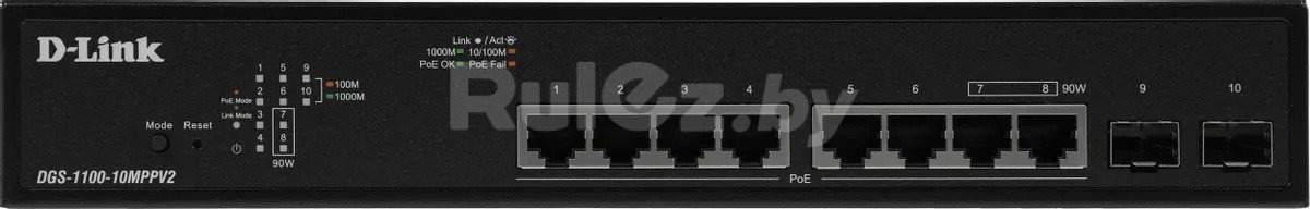Управляемый коммутатор 2-го уровня D-Link DGS-1100-10MPPV2/A