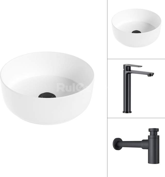 Умывальник Lauter 21499-31 + Moon 21СК8691BS с сифоном 21635B (черный матовый)