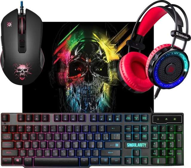 Игровой набор с ковриком + наушники Defender Singularity MKP-118