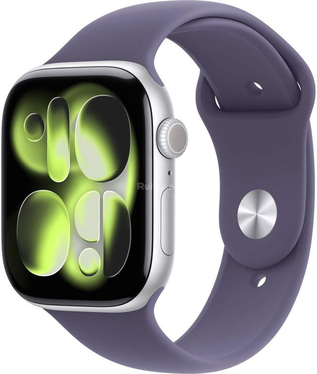 Умные часы Apple Watch Series 11 46 мм (алюминиевый корпус, серебристый/фиолетовый туман, спортивный силиконовый ремешок M/L)