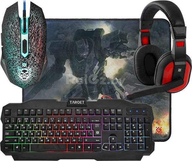Игровой набор с ковриком + наушники Defender Target MKP-350