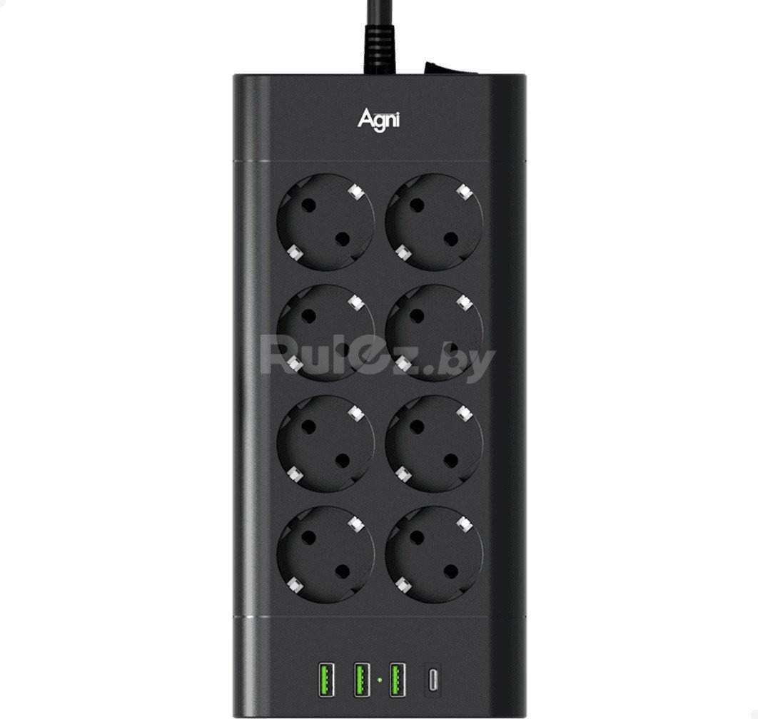 Сетевой фильтр Agni TP-FA4U8E-C-3m-black (3м, 8 розеток, черный)
