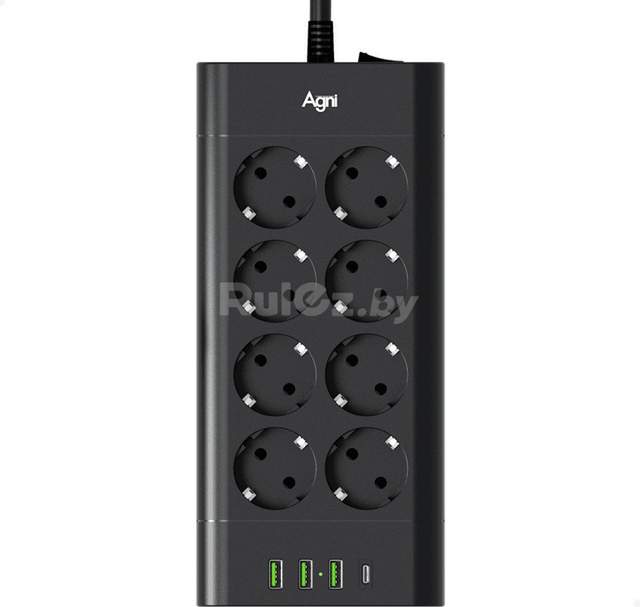 Сетевой фильтр Agni TP-FA4U8E-C-3m-black (3м, 8 розеток, черный)