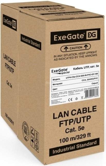 Кабель ExeGate Special UTP4-C5e-CCA-S26-IN-PVC-GY-100 UTP