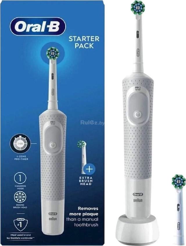 Электрическая зубная щетка Oral-B Vitality D100 Starterkit + 2 насадки (серый)