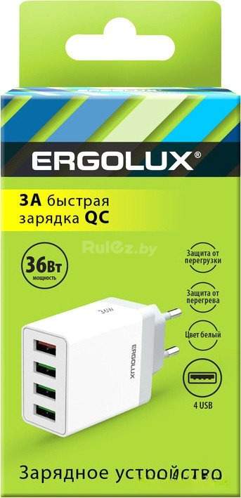 Сетевое зарядное Ergolux ELX-PA02QC-C01