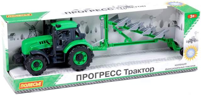 Трактор Полесье Прогресс с плугом 91307 (зеленый)