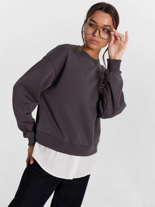 Свитшот женский серый с надписью на груди Mark Formelle 24-30356П-7