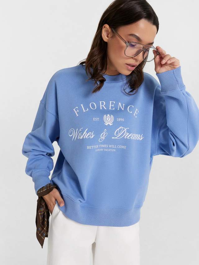 Свитшот женский синий с надписью florence Mark Formelle 24-33672П-7