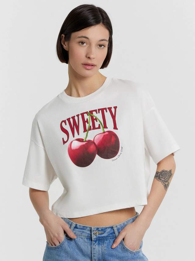 Футболка женская белая с принтом и надписью "sweety" Mark Formelle 24-33147П-0