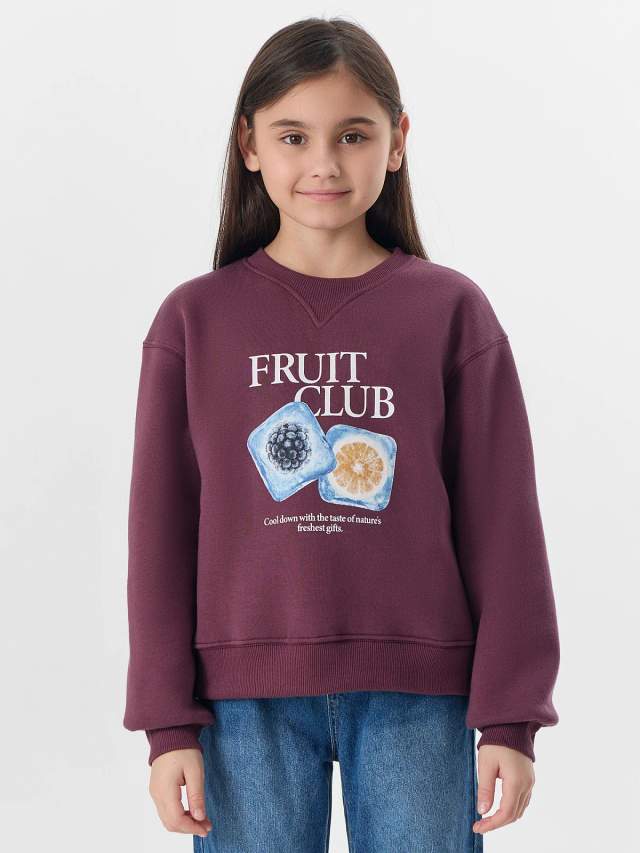 Свитшот для девочек бордовый с надписью "fruit club" Mark Formelle 25-37041П-7П