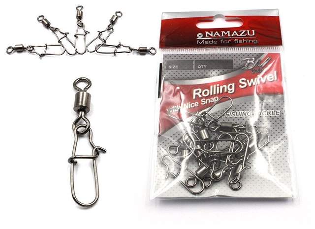 Вертлюг с застежкой Namazu ROLLING SWIVEL WITH NICE SNAP, цв. BN, р. 3, test-57 кг (уп.10 шт)1000