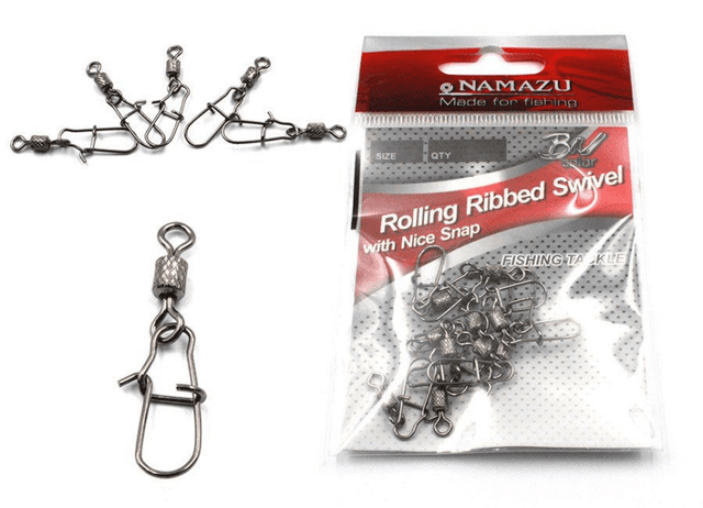Вертлюг с застежкой Namazu ROLLING RIBBED SWIVEL WITH NICE SNAP, цв. BN, р. 1, test-78 кг, катаный
