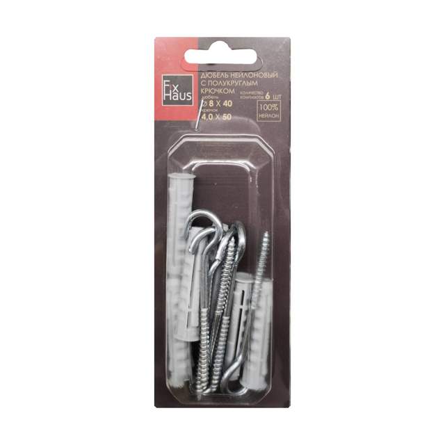 Дюбель нейлоновый тип N 8х40 с полукругл. крючком 4,0х70 (6шт) FixHaus