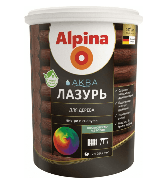 Аква Лазурь для дерева Alpina Палисандр 0,9л